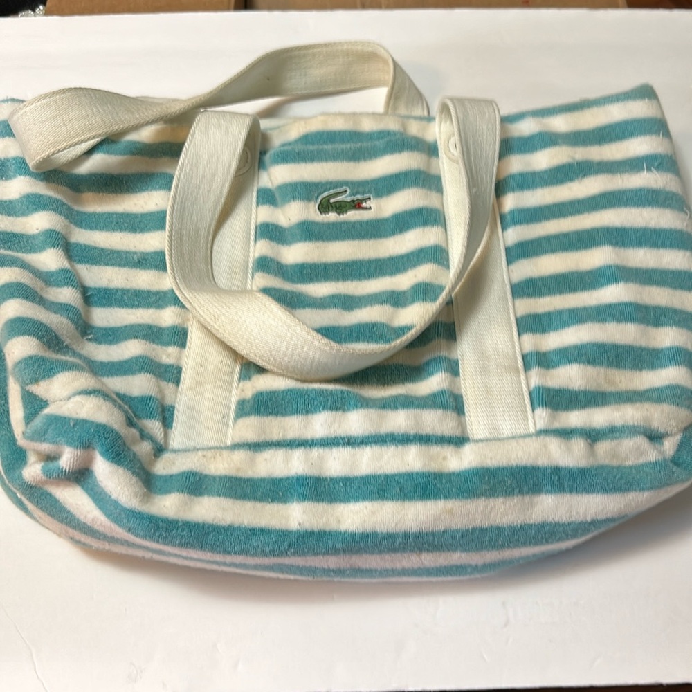 Vintage Lacoste, Terry cloth tote bag, blue white stripe